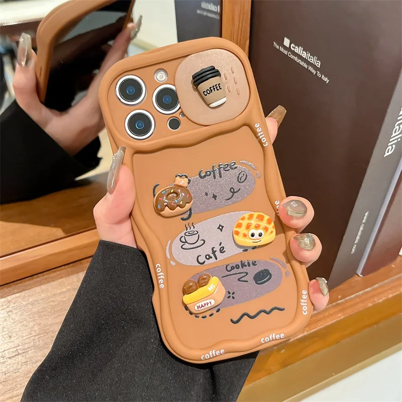 3D Cartoon Bread With Wrist Strap Wavy Phone Case For iPhone 17 16 15 14 13 12 Pro Max Push-Pull Sliding Camera Shockproof Cover view 4