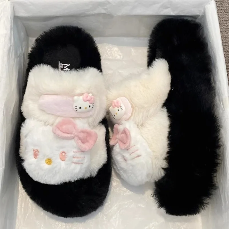 Hello Kitty Cute Cartoon Plush Slippers Female Winter New Fashion Warm Home Shoes Korean Style Casual Versatile Cotton Slippers