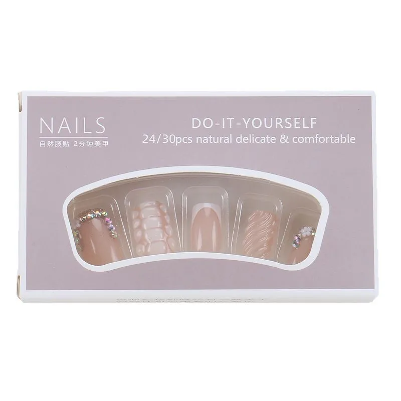 

Ношение ногтей, оптовая продажа, рельефные стразы, французский маникюр, готовые накладные ногти, телесный 24,