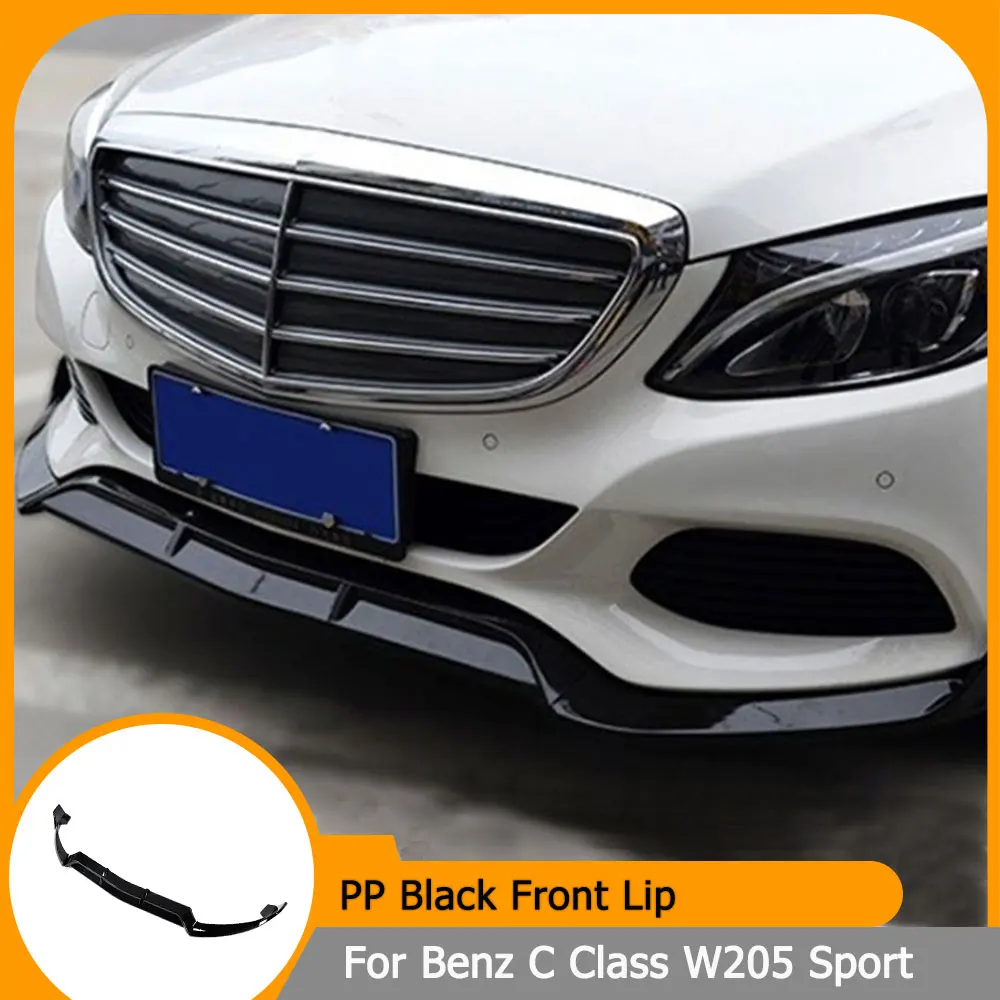 

Передний бампер, спойлер, сплиттеры для Mercedes-Benz C Class W205 Sport C180 C200 C300 2015-2018, PP глянцевый черный, 3 шт., передняя губа