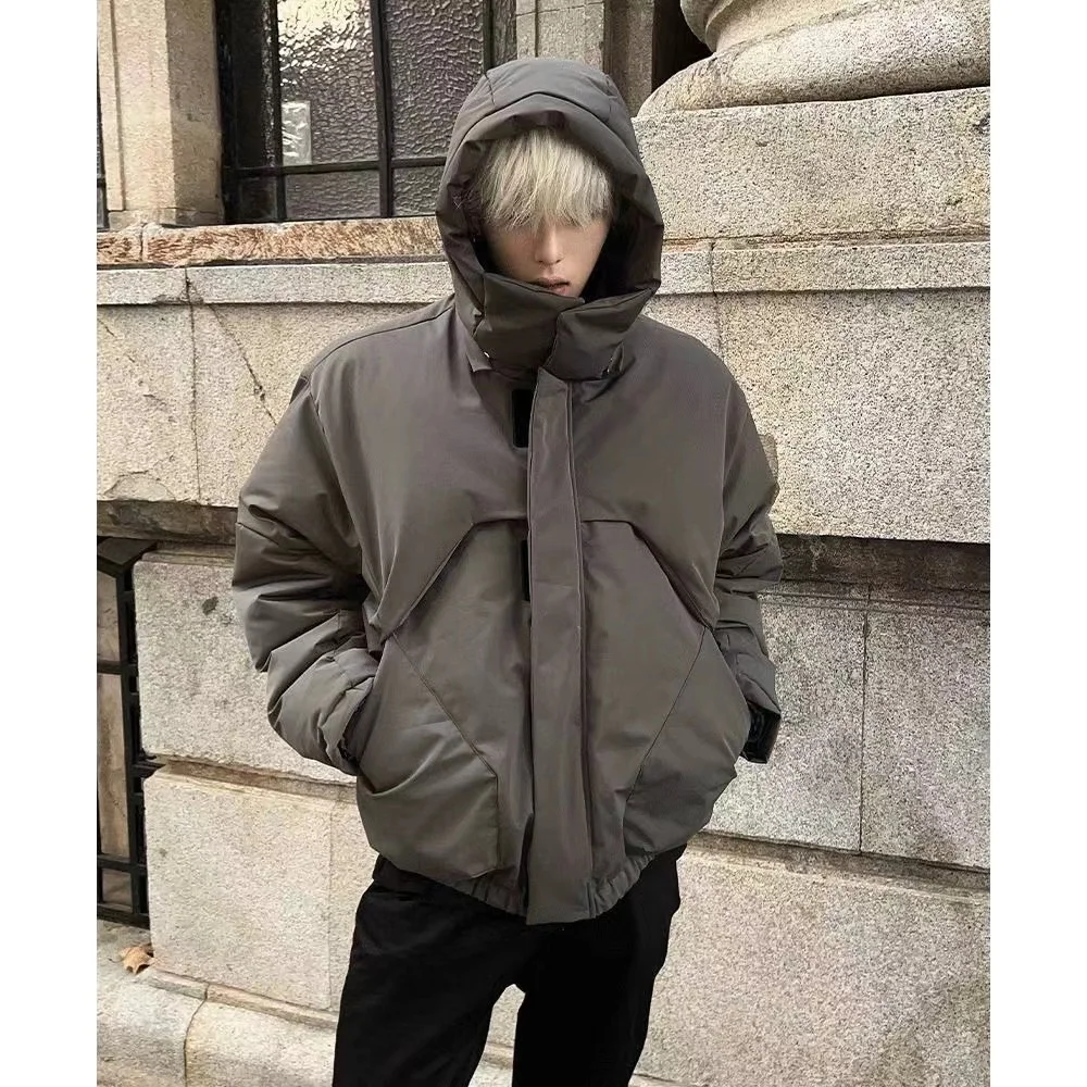 Ins moda americana desconstruída casaco de algodão com capuz masculino outono e inverno design nicho casaco de algodão solto