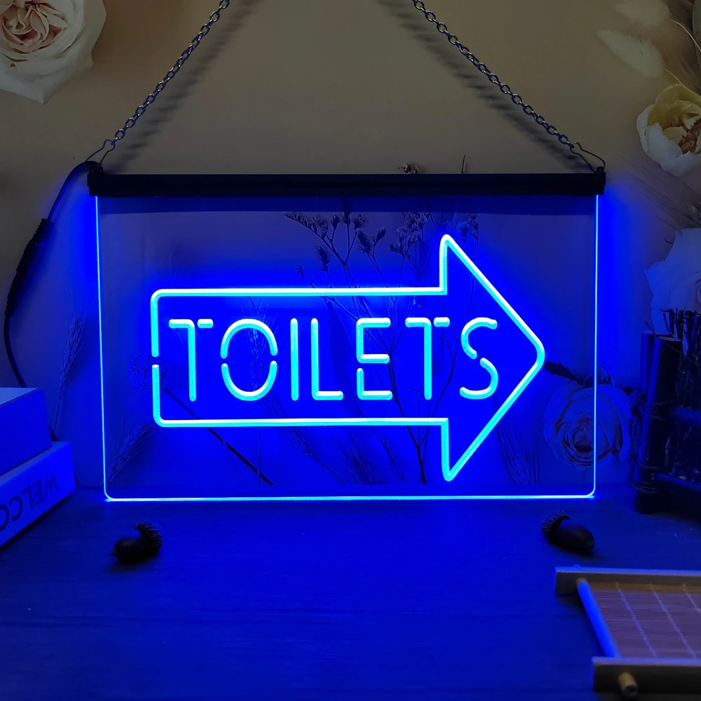 Toilets Arrow Washroom Restroom-Vintage LED Neon Sign-Posters,3DCarving,Wall,Home,Room,Bedroom,Office,Farmhouse Decor