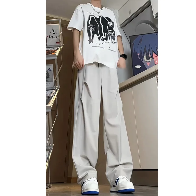 

Легкие плиссированные брюки-парашюты для мужчин, летние, тонкие, в американском стиле, быстросохнущие, свободные, драпирующиеся, повседневные, прямого кроя