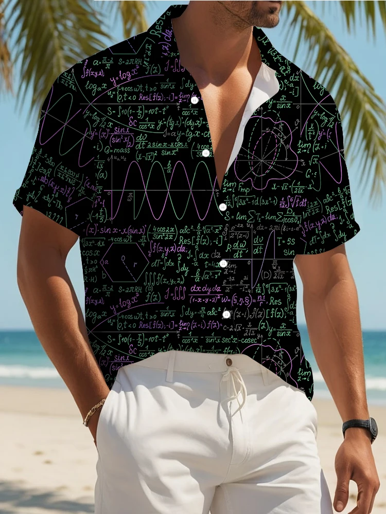 Camisa holgada de gran tamaño para hombre, camisa informal de manga corta con estampado Digital 3d de fórmula matemáticas, moda de verano, 2024