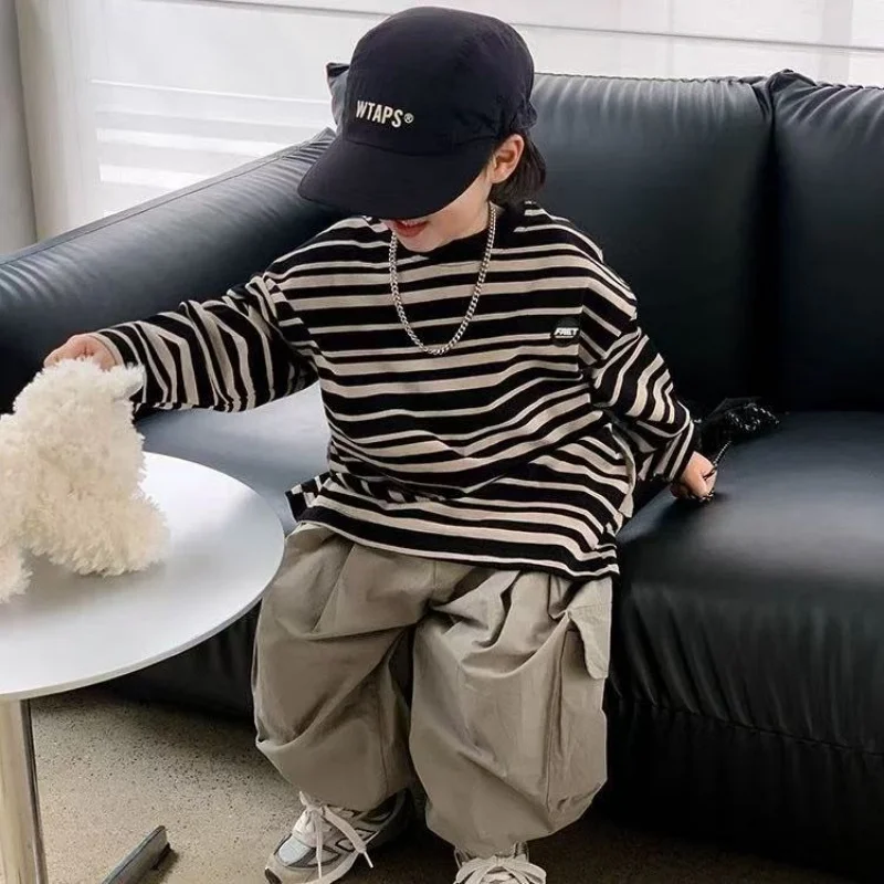 

Boys Sets Sweatshirt Pants Two-piece Suits Children's Clothes Spring Autum Korean Fashion Round Neck Pullover Cargo Pants Suits