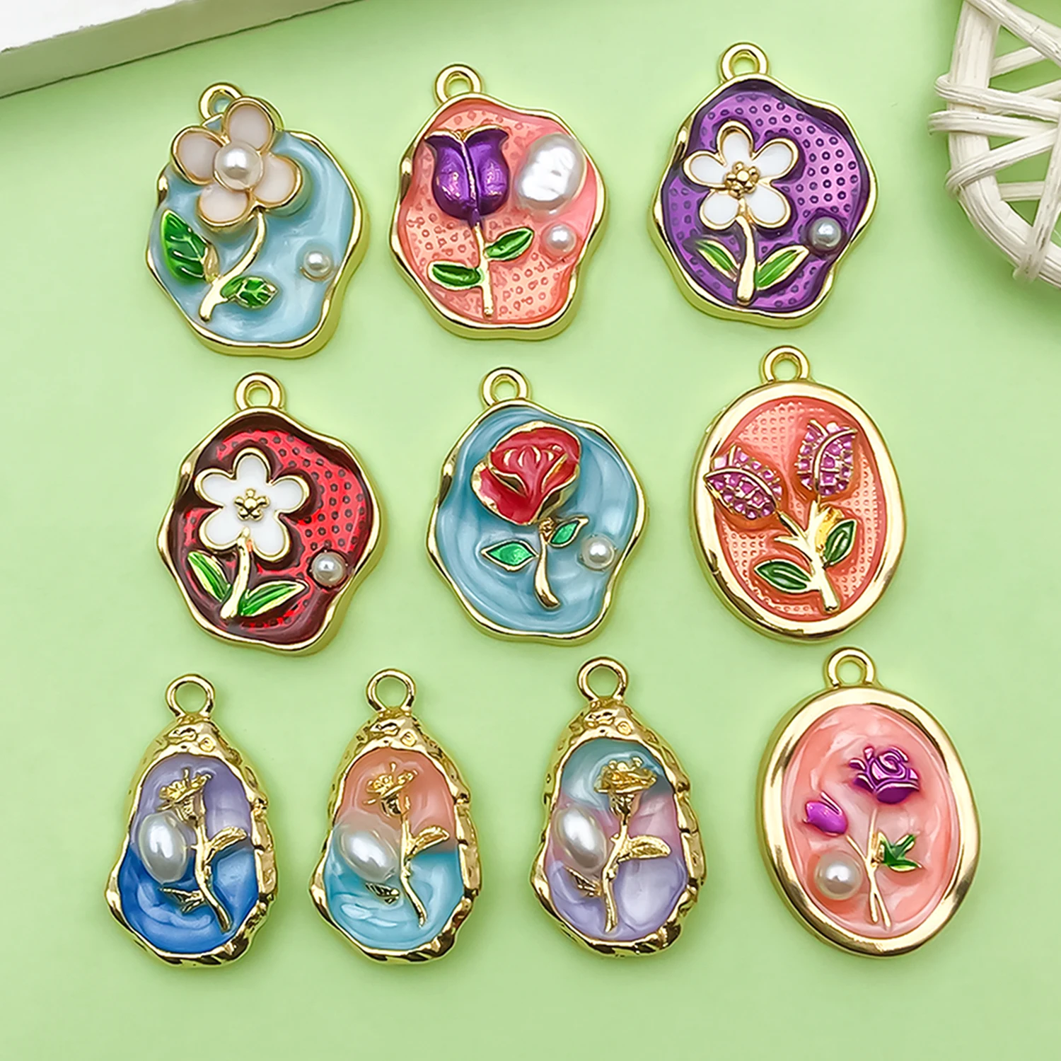 10 Uds. De dijes de pintura al óleo esmaltados coloridos, colgantes de flores de aleación para pulseras DIY, collares, pendientes, accesorios para hacer joyas
