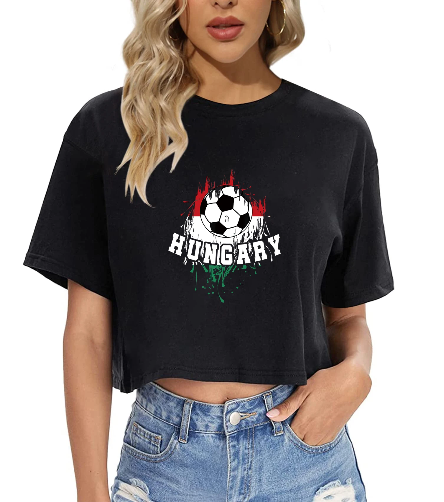 Football  Graphic Crop T-shirt 2024 European Cup Women Summer Fashion Casual Sporty style Round Neck Crop Top High Street