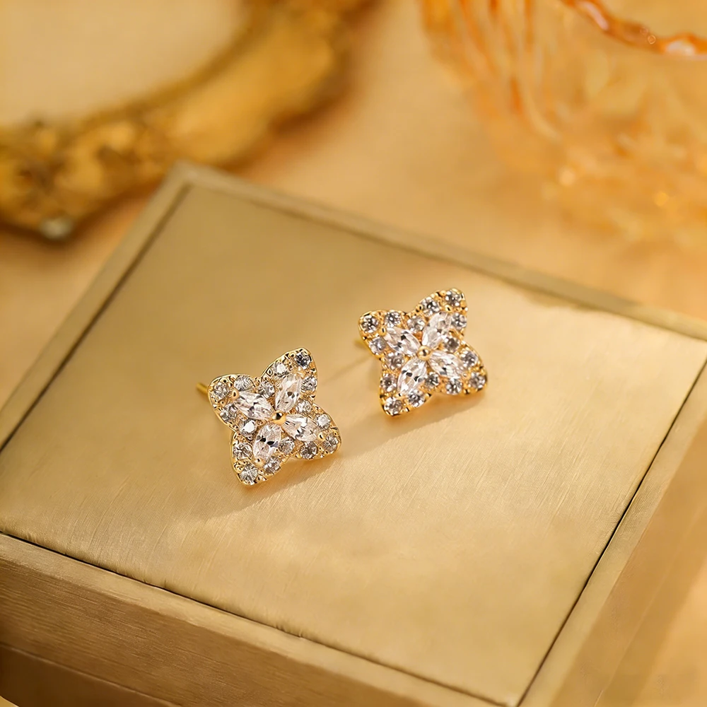 

DE342 Fashion Street Snap Elegant Delicacy Light Luxury Geometry Zircon Earring Gift Party Banquet WOMEN'S Jewelry Earrings