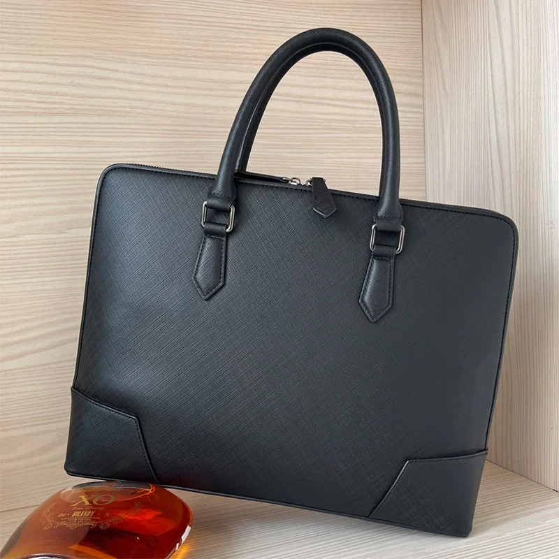 CoilenKlaon Briease de cuero genuino para hombres, bolso de abogado de negocios, bolso más bonito de piel de vaca, mango suave, cierre de cremallera informal