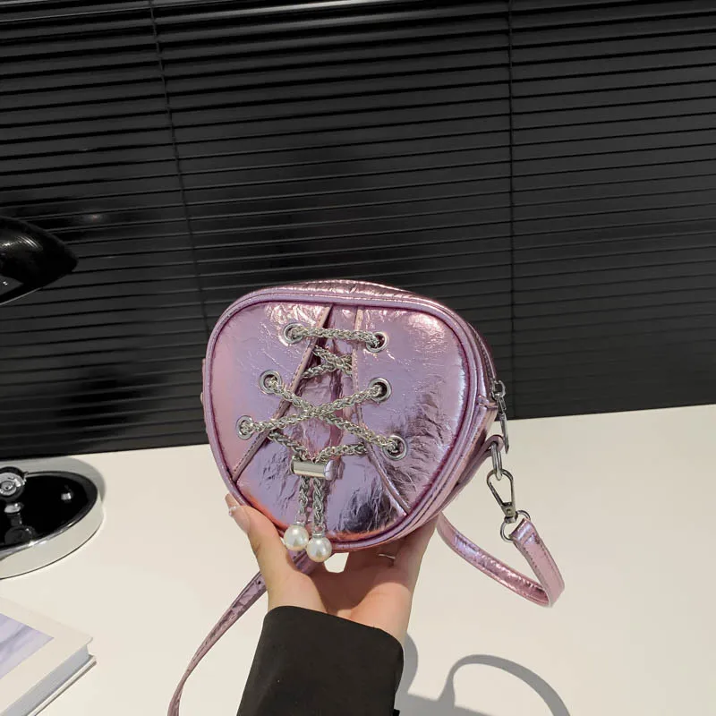 

Korean Style Ladies Crossbody Bag Cute Love Heart Handbag Coin Purse Luxury Gold Silver Pu Leather Shoulder Crossbody Bag Mini