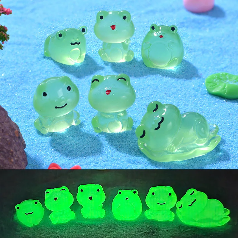 1/6PCS Glowing Frog Mini Figurines Miniature Luminous Cute Little Frog Micro Landscape Fish Tank Decor Terrarium Potted Ornament