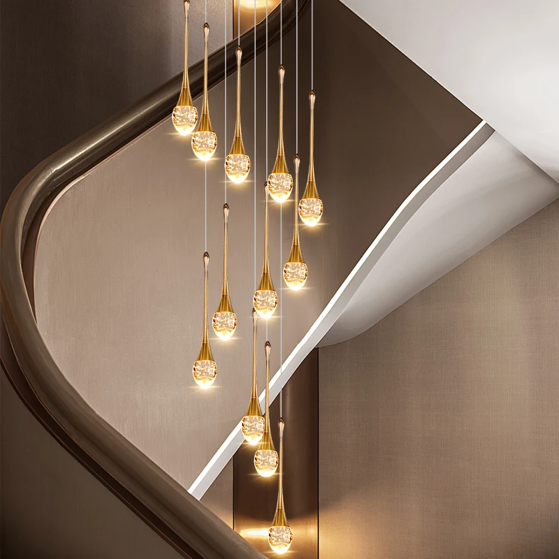 Modern Luxury Crystal Chandelier Home Decoration Villa Staircase Pendent Lamp Living Room Bedroom