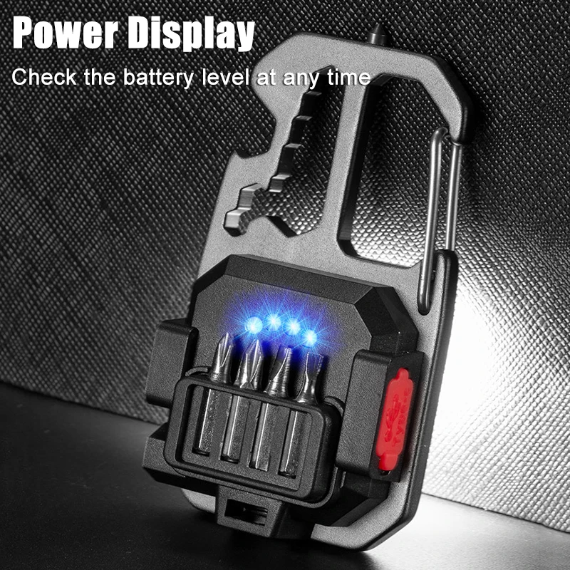 Mini LED Portable Keychain Flashlight Multifunction COB Work Light USB Rechargeable Strong Magnet Outdoor Camping Lantern