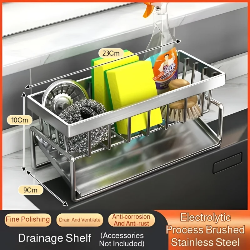 Kitchen Sponge Holder Stainless Steel Sink Drain Rack Soap Drainer Towel Rack Shelf Organizer bathroom Storage Accessories