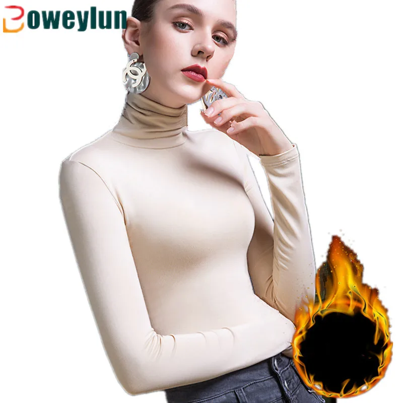 

Boweylun Padded Pile Collar Bottoming Shirt Female Temperament Slim High Collar Solid Long-Sleeved Women Autumn And Winter