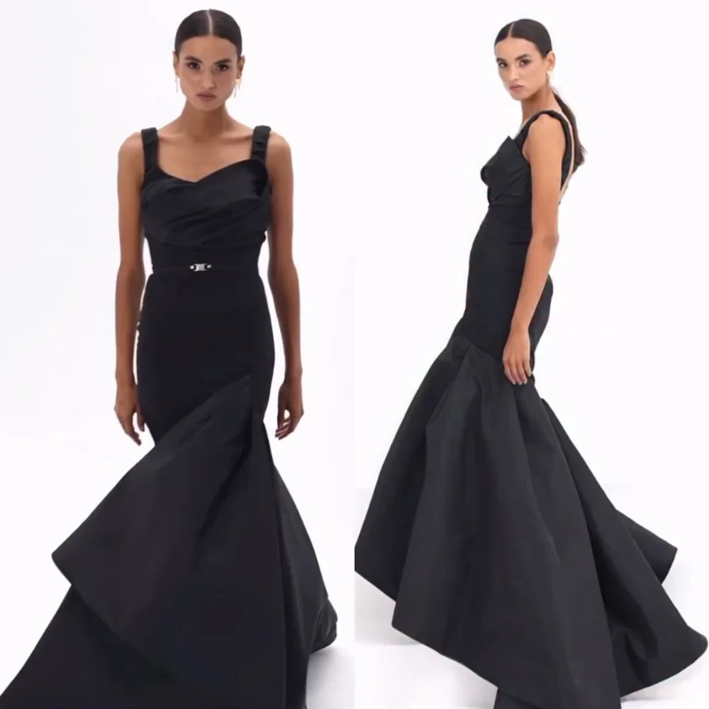 

Customized Jersey Sash Black Temperament Mermaid Long Dresses Bespoke Occasion Elegant Party Gown Women's Evening