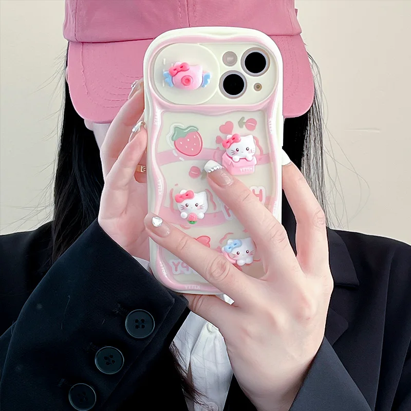 Cute 3D Cartoon Push Camera Lens Protector Phone Case for iPhone 14 13 12 Pro Max 11 Lovely Soft SIlicone Cover Shockproof Coque