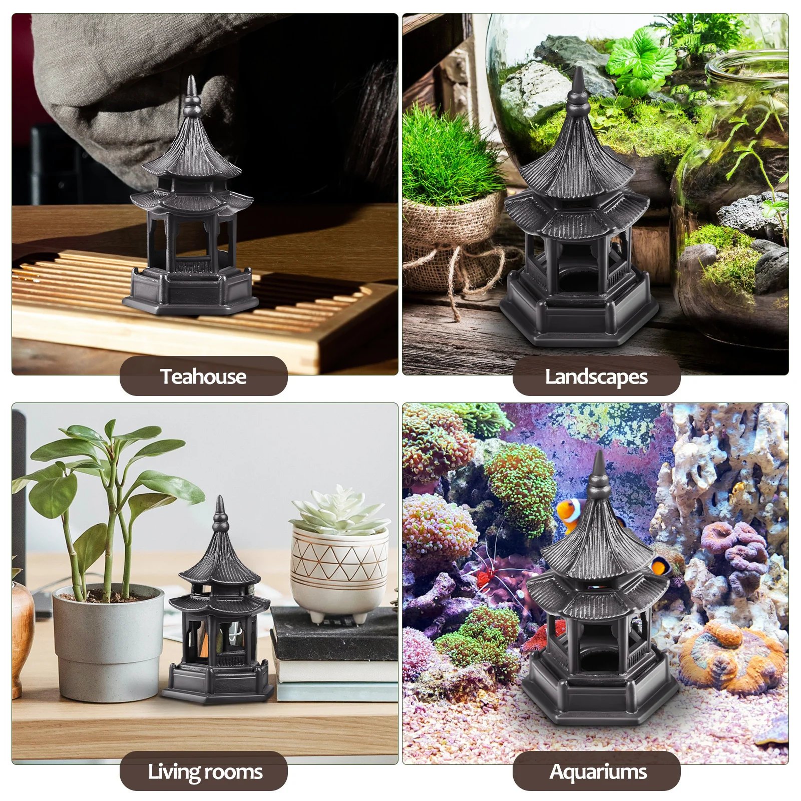 

Hexagonal Pavilion Ceramic Ornament Miniature Pavilion Statue for Aquarium Fish Tank Garden Micro Landscape Desktop Decor