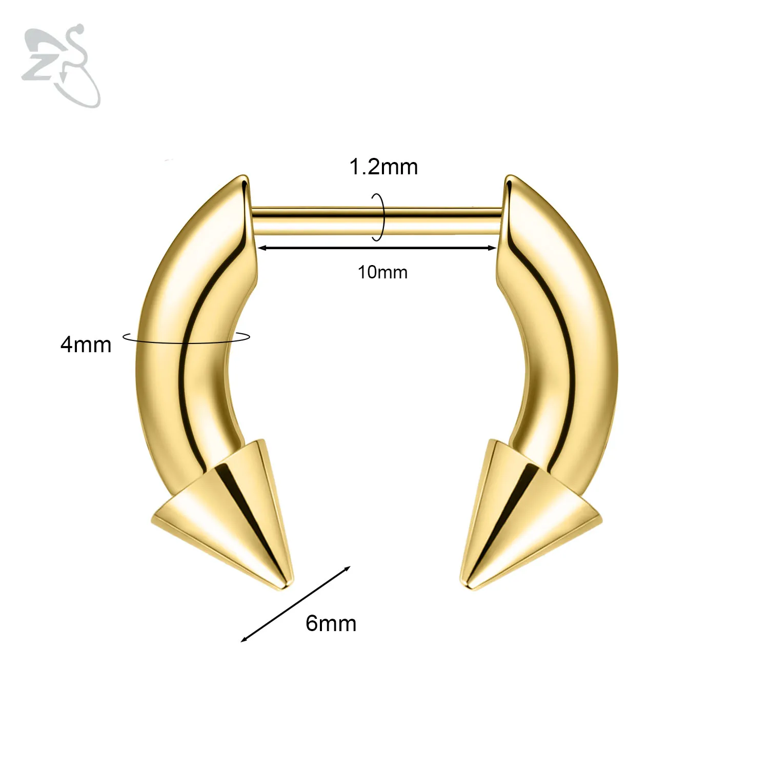 ZS 1PC 16G Buffalo Horn Nasenpiercing Edelstahl Pincher Plug In Septum Ring Keil Expander Gold Farbe Nasenring 8mm