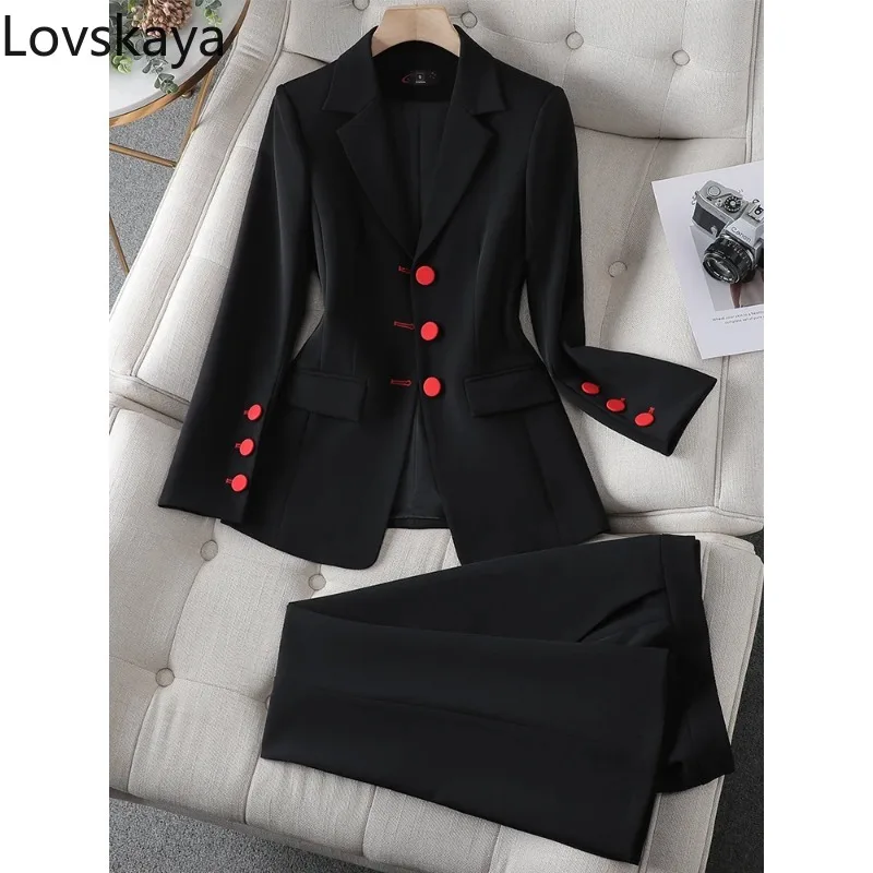 

Fashion Ladies Business Work Wear Formal 2 Piece Set Black Apricot Blazer Jacket And Pant Suit Women Female