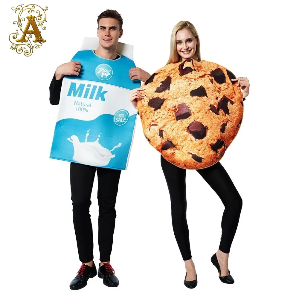 Disfraz de Pareja Adulta para Cosplay, 2 Piezas, Ropa de Actuación con Temática de Galletas de Leche, para Festivales, Fiestas, Actuaciones en Escenario, Juguetes Novedosos