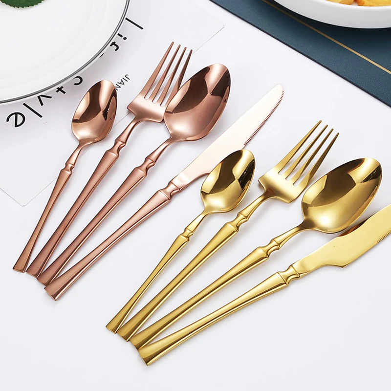 4Pcs Glossy Tableware Set Stainless Steel Flatware Knife Fork Spoon Dinnerware Western Luxury Silverware Gift Grace Cutlery Set