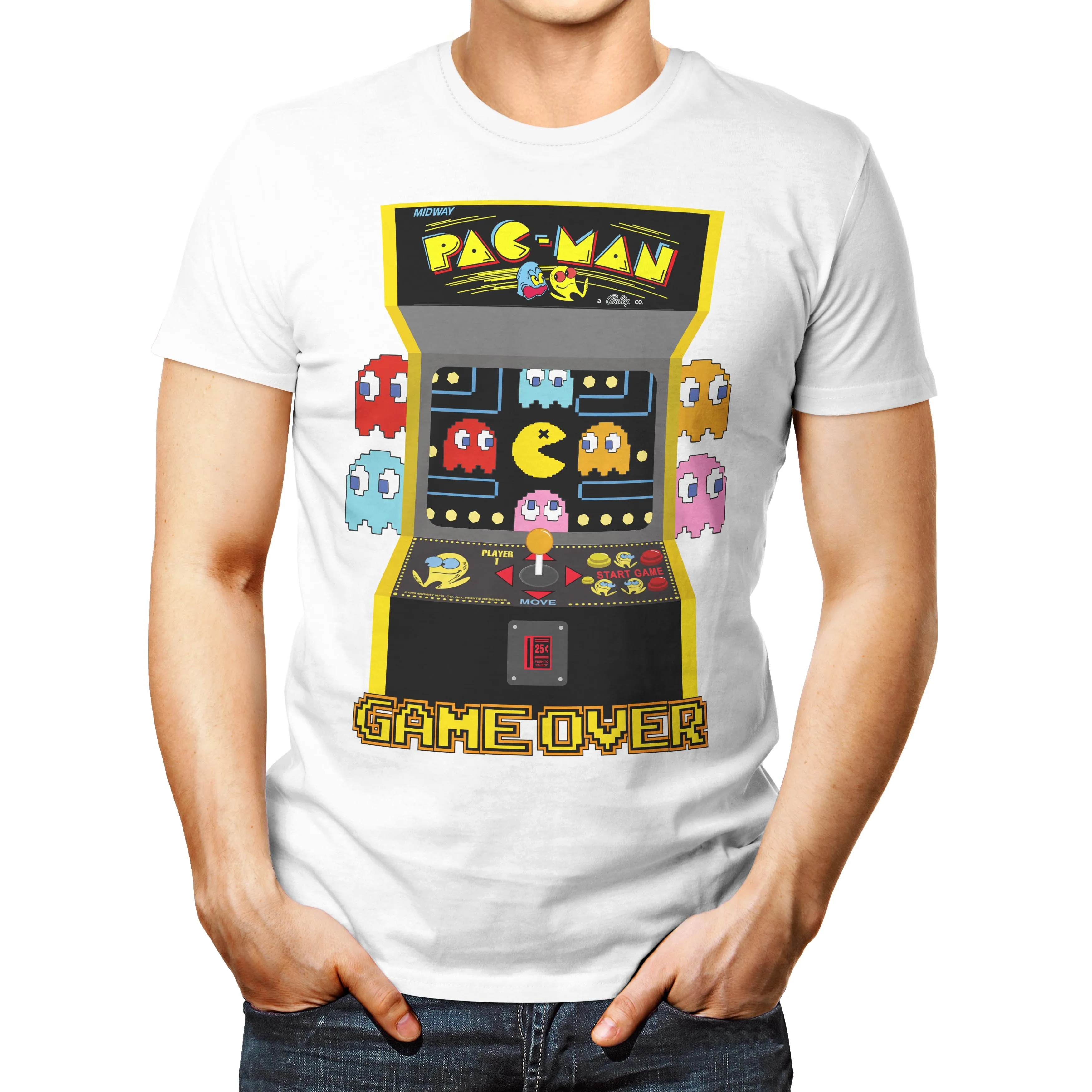 Retro Pacman Arcade Game Machine Print T-Shirt Men GAME OVER Pixel Graphic Short Sleeve Tee Casual Gamer Streetwear Tops