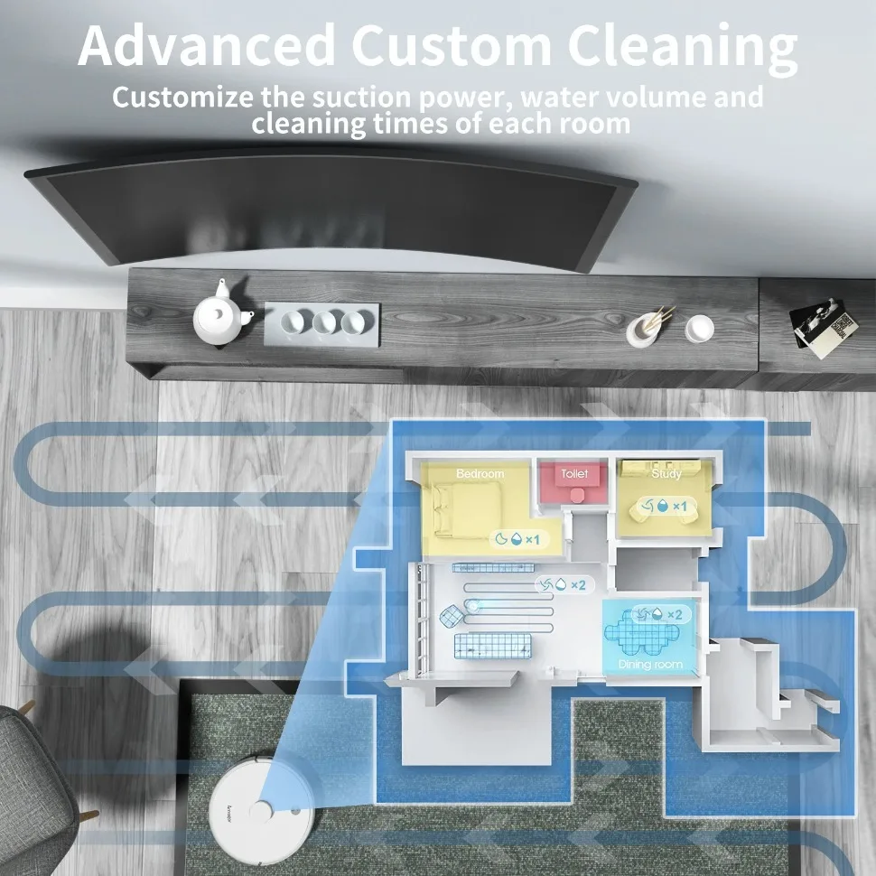 Arnagar S8 جهاز آلي لتنظيف الأتربة 3500Pa السيارات مجموعة الغبار الفارغة ممسحة الاجتياح 5200mAh منخفضة الضوضاء APP التحكم لتنظيف المنزل