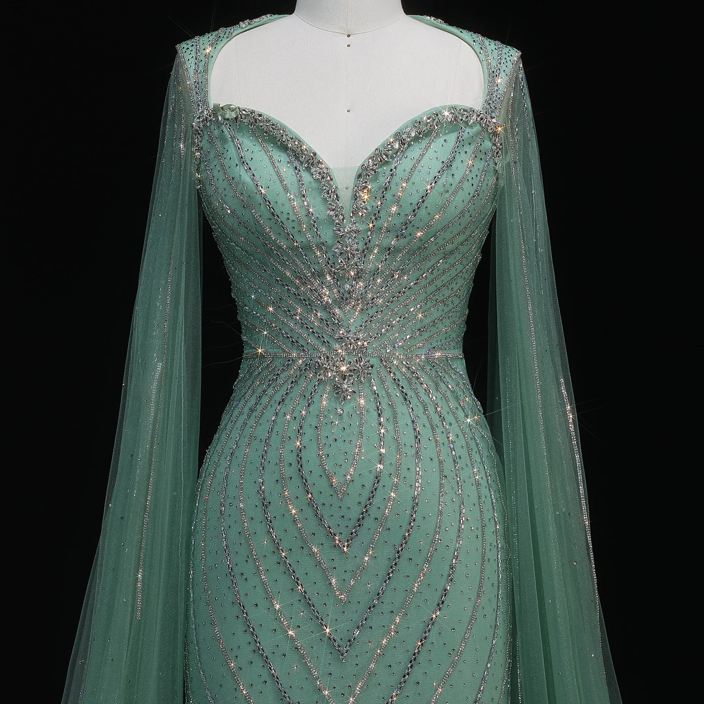 Sharon Said Elegante Abendkleider mit Cape-Ärmeln, Perlenbesetzte Meerjungfrauenkleider, Arabische Luxus-Formelle Ballkleider für Damen SS130 Maßanfertigung – Detail 11