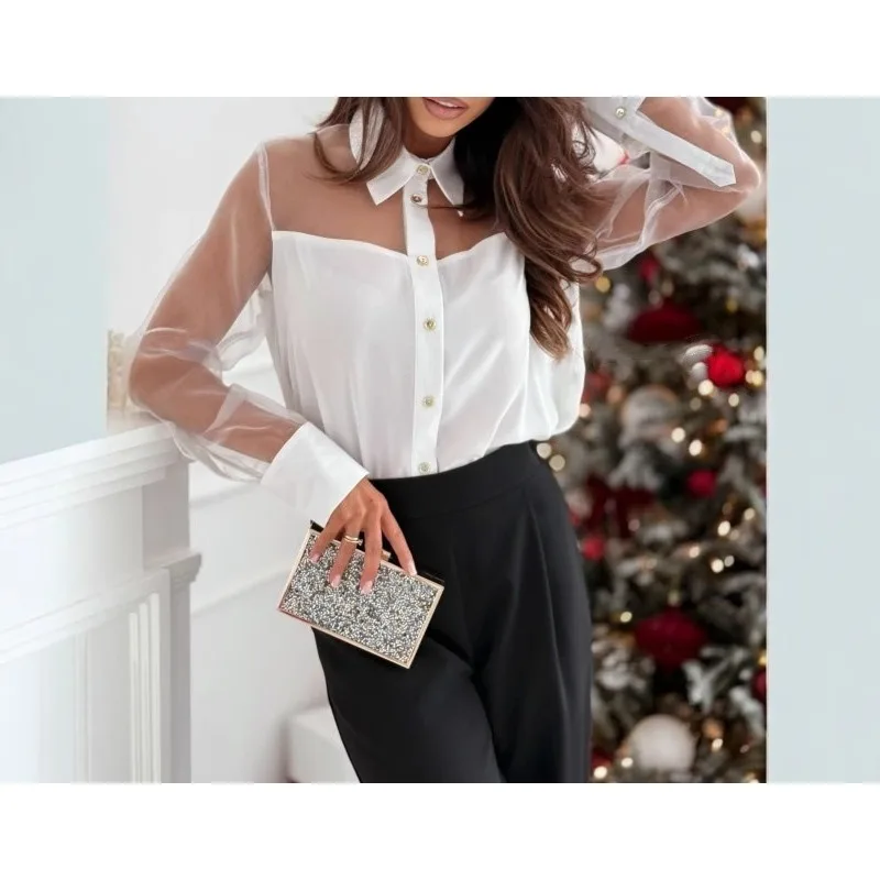 

Women's Button Down Shirt Long Sleeve Casual Chiffon Blouse Collared Loose Casual Work Office Top