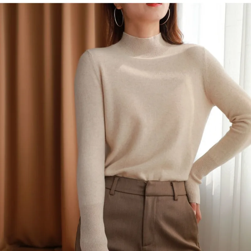 Winter Basic Soft Solid Color Turtleneck Sweater Pullover Women Casual Long Sleeve Chic Bottom Sweater Female Knit Jumpers Top