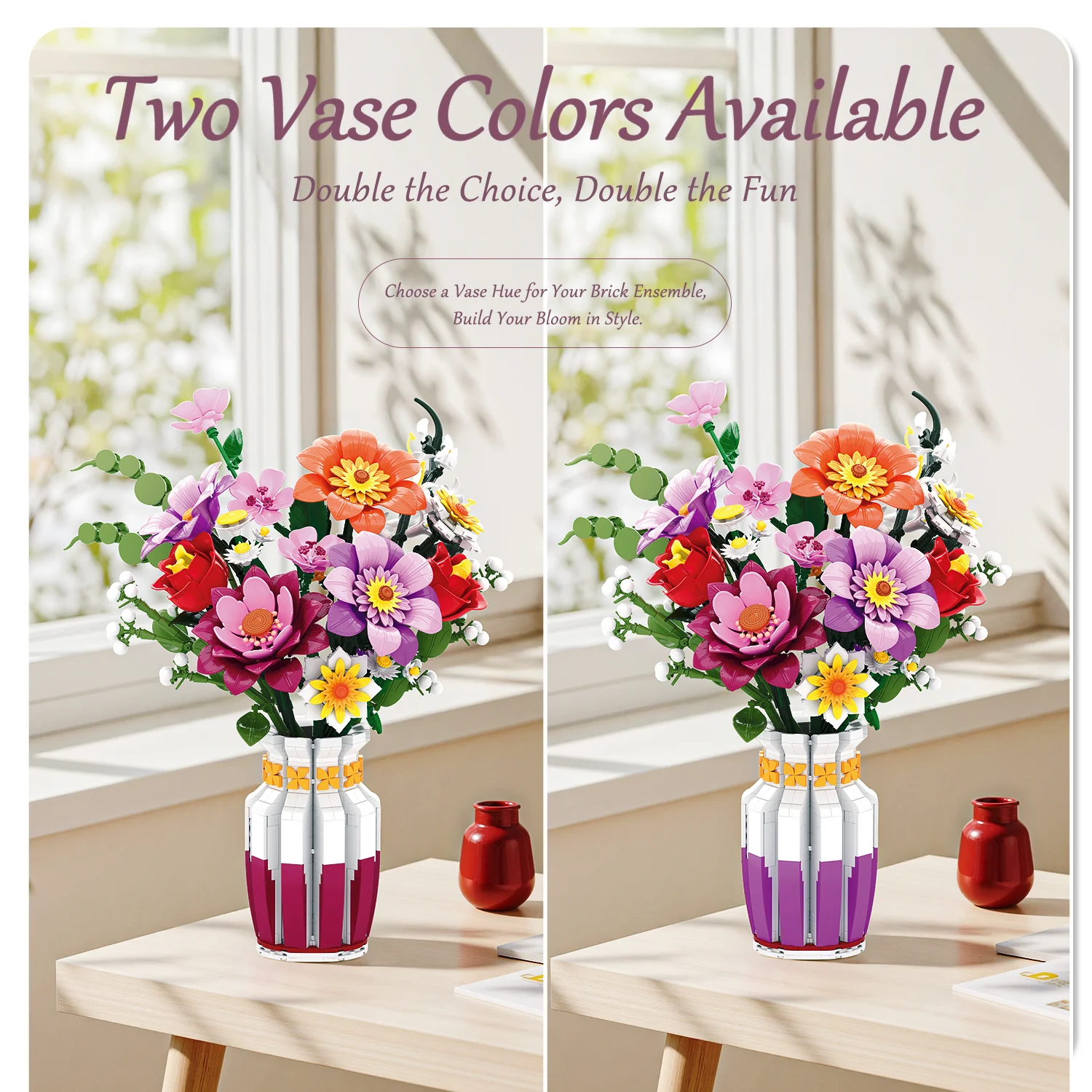 Bouquets de printemps et vases en briques