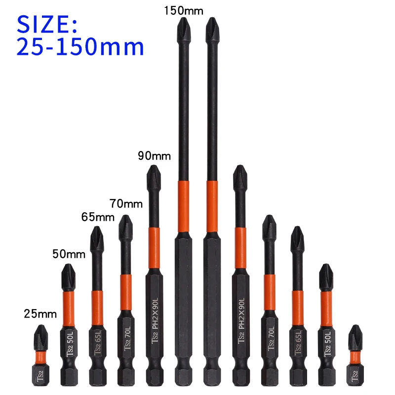 3/4/10pcs Magnetic Batch Head Impact Strong Cross PH2 High Hardness Screwdriver Set 60/70/90mm Anti Non-slip WaterProof Bits Set