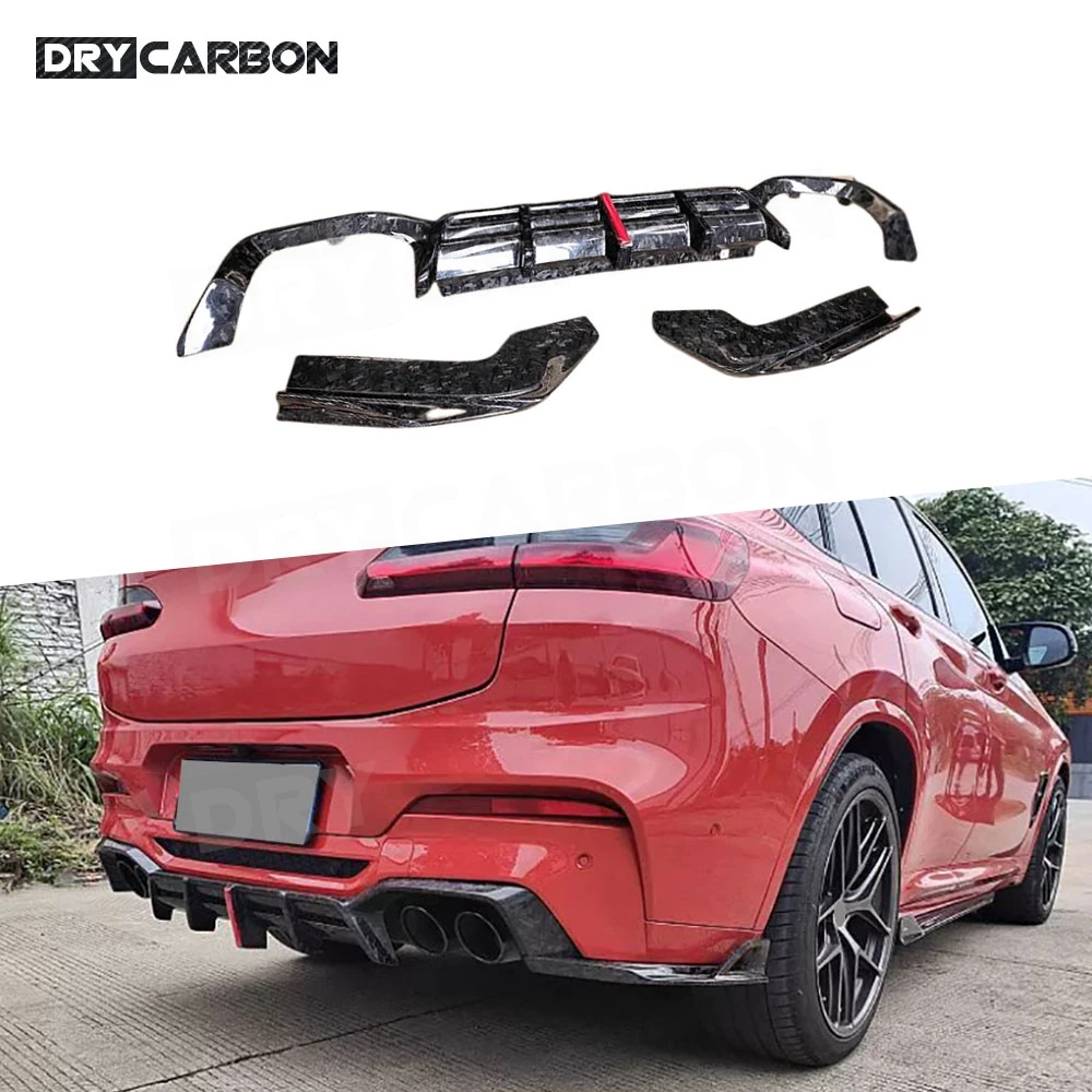 Carbon Fiber Rear Diffuser Spoiler With Led Light Side Splitters Canards Flaps FRP Body Kits for BMW X4 F98 X4M 2019 2020 2021