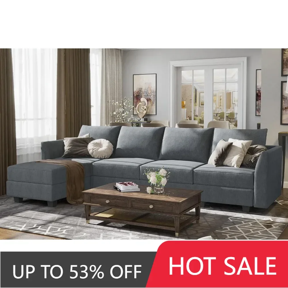 Modular Sectional Couch with Reversible Chaise L-Shape Sofa 4-Seat Corner Couch Modular Sofa with Storage Seat