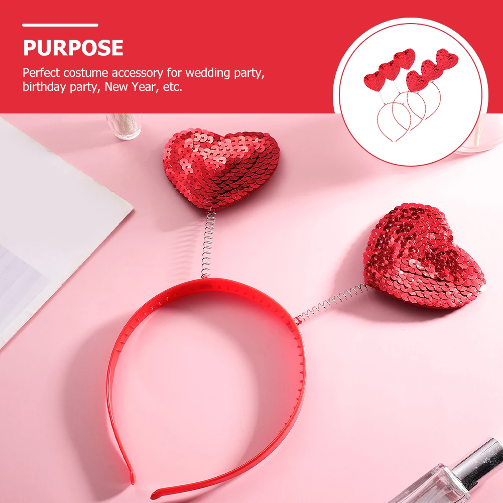 

3pcs Heart Headband Love Sequin Red Valentine Fabric Hoops Hair Bands Wedding Party Accessories Durable Materials
