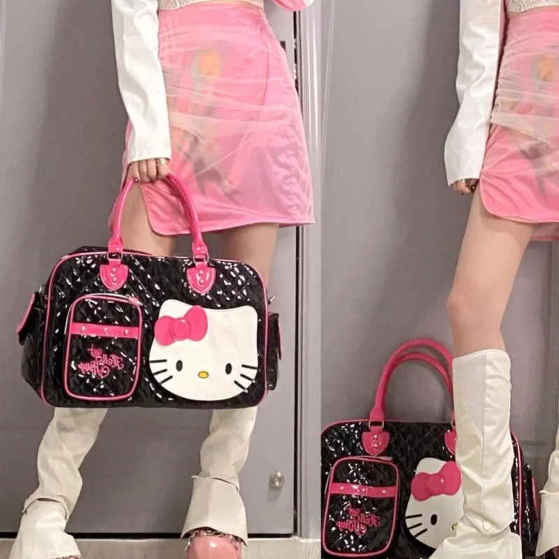 

Лидер продаж, дорожная сумка Hello Kitty Sweetheart, милая дорожная сумка из искусственной кожи с глянцевой поверхностью, милая сумка через плечо, большая вместимость и удобные подарки на день рождения для детей