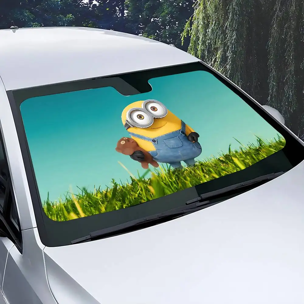 Funny M-minions Car Sunshade Curtains Windscreen Front Window Visor 70x130cm Sun Visor Solar Protect Plaid Gift Novelty Car