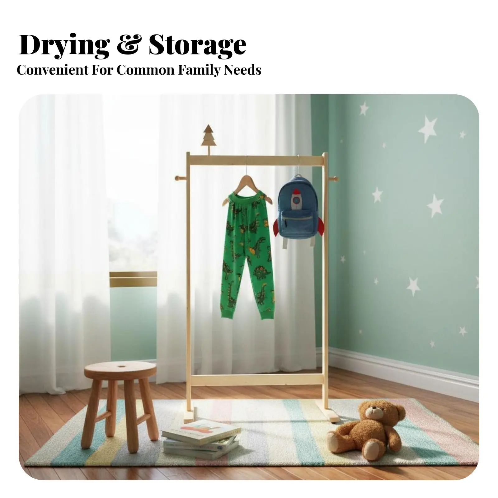 自立式子供用衣類ラック-子供に安全なデザイン-衣類掛けラック-簡単組み立て-幼児の自立性を促進
