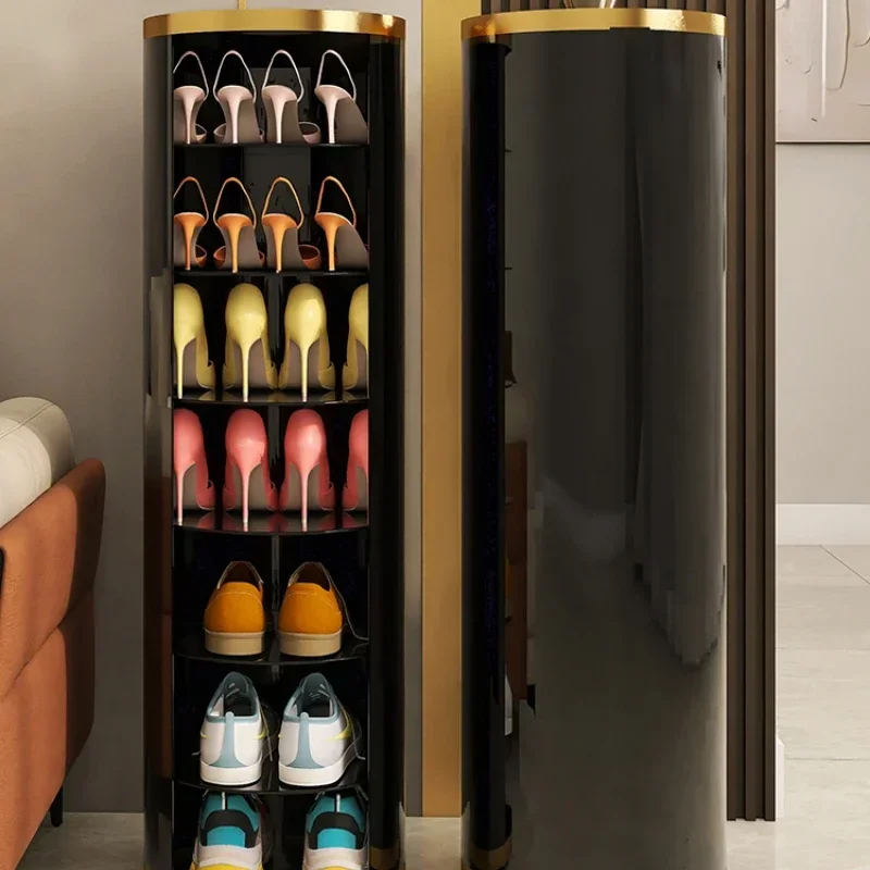 Household door rotating shoe cabinet circular cylinder multi-layer storage corridor living room entrance door shoe rack