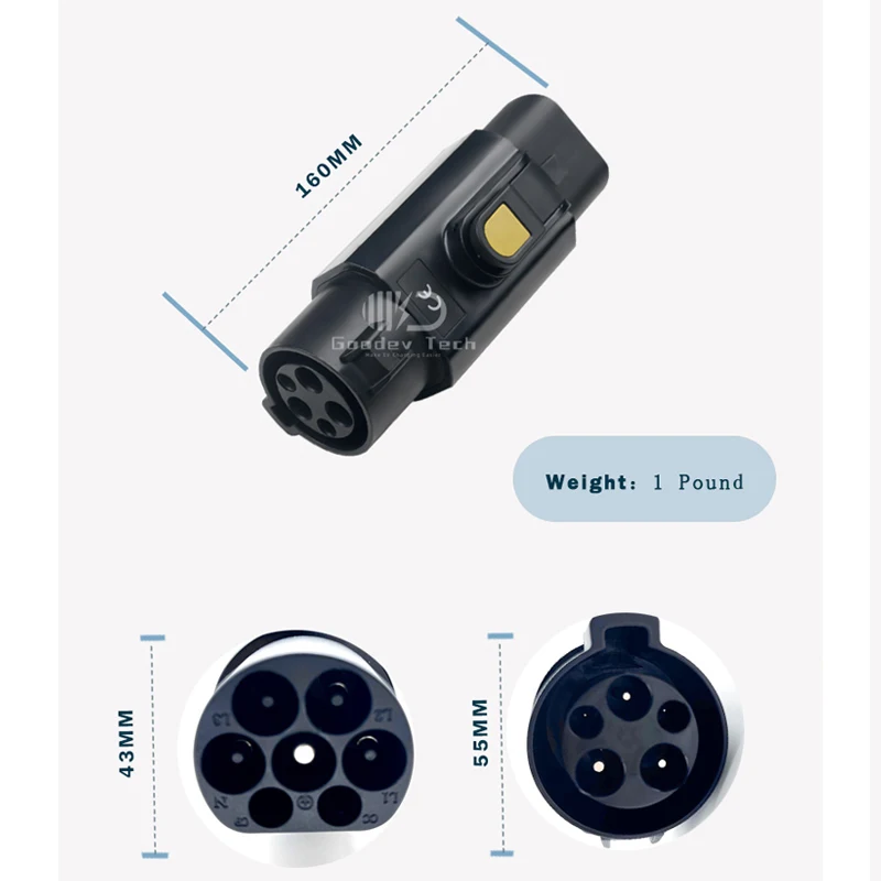 Anti-Drop 32A 7KW EV Charger Adapter Type 1 J1772 to Gbt Connector Adapter GB/T With Hook For Chinese Electric Vehicle