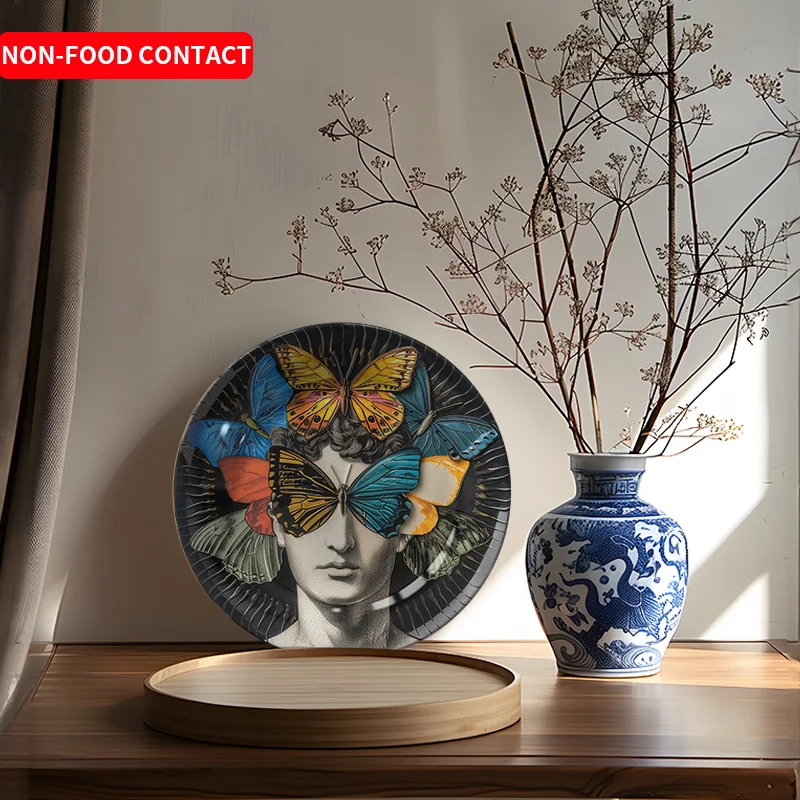 1pc Elegant Ceramic Decorative Plate - Woman Portrait with Butterflies, Non-Food Contact Decorative Wall Art or Tabletop Decor