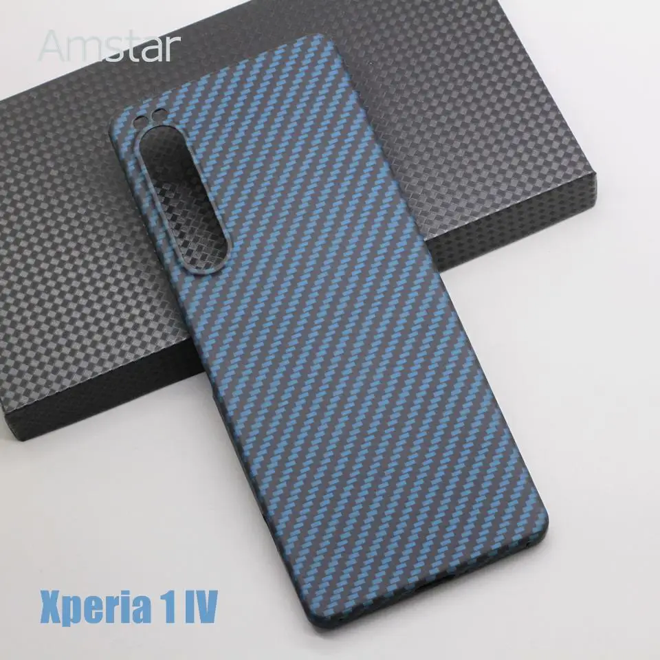 Amstar Blue Carbon Fiber Phone Case for Sony Xperia 1 IV Premium Aramid Ultra-thin Anti-drop 1 Cases Cover