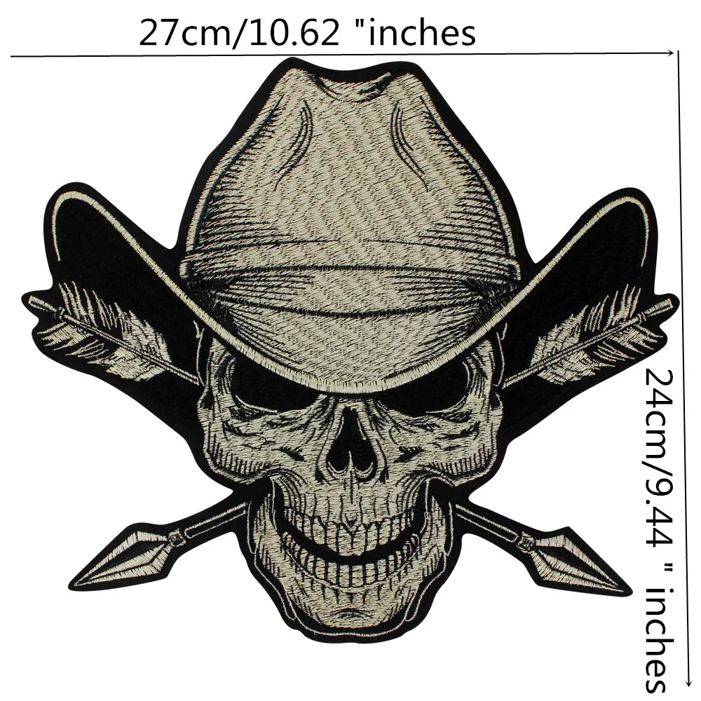 Cowboy Patches Skull Arrow Iron on Patches for Jacket Embroidered Applique Rock Men Clothes Decoartive Badges