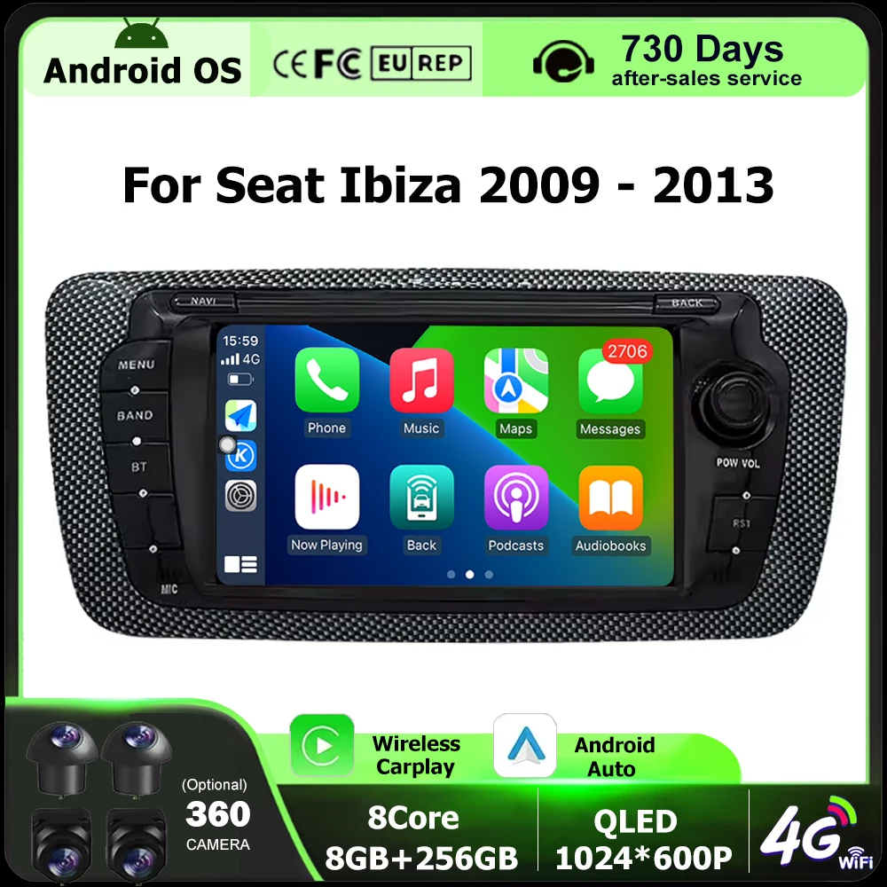 Radio Multimedia para Auto con Reproductor de Video, GPS, Navegación y Estéreo para Seat Ibiza 2009 2010 2011 2012 2013 Android 16 Auto CarPlay BT DSP