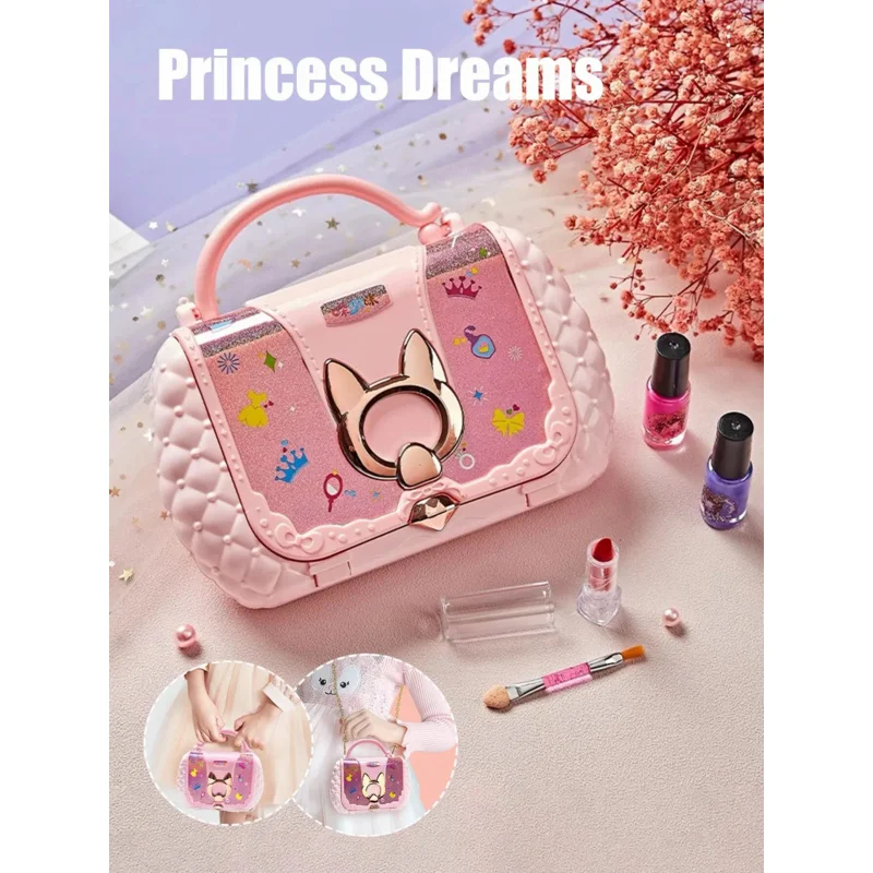 Juego de cosméticos para niños y niñas, caja de maquillaje de princesa pequeña, bolso de hombro especial, lavable, juego de simulación con espejo