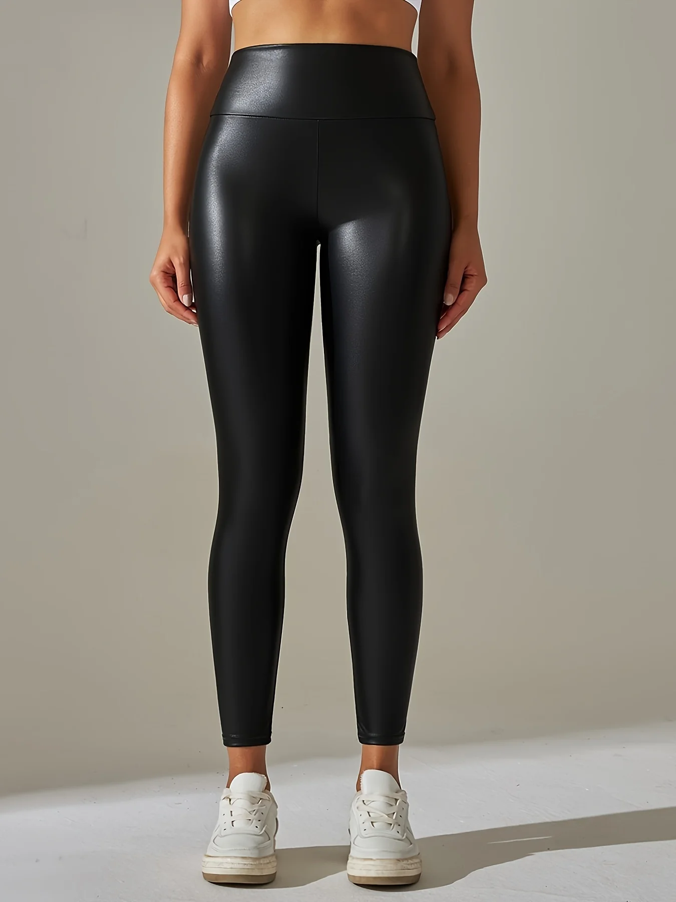 High waist plus pants tights sexy PU leather pants black yoga pants female