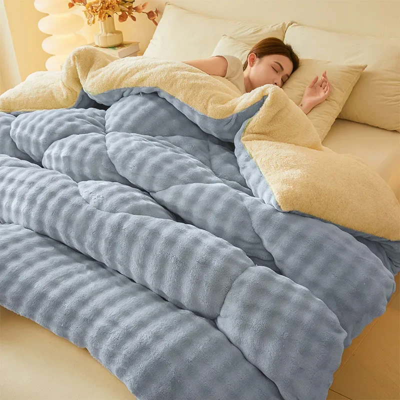 Thick Lamb Fleece Quilt Winter Comforters Double-sided Plush Warm Quilt Core Soft Anti-Static No Filling Shifting Duvet Insert