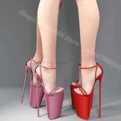 Red Platform Stiletto Sexy Sandals Ankle Buckle Solid British Style Party Casual Women Fashion Shoes 2024 Zapatos Para Mujere