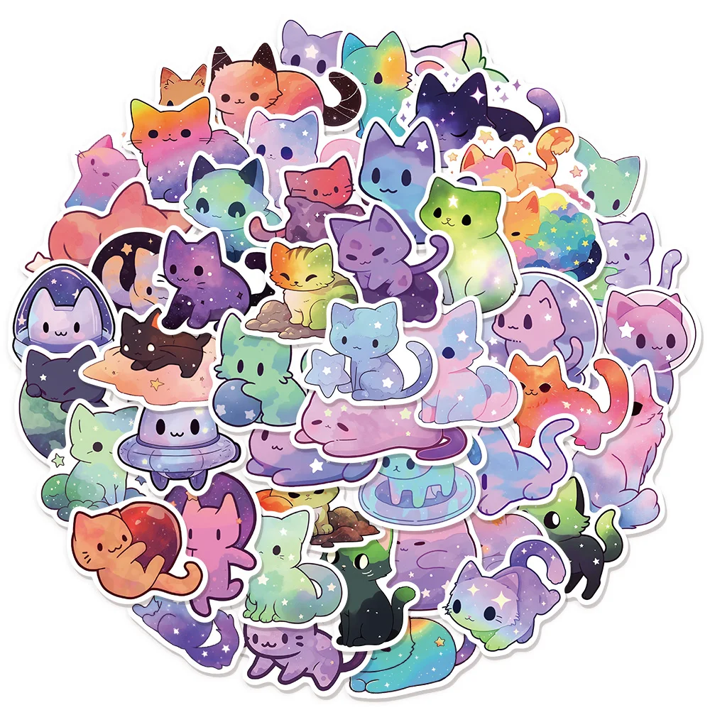50PCS Starry Sky Cat Cute Cartoon Decoration Graffiti Stickers DIY Luggage Skateboard Water Cup Computer Waterproof Stickers